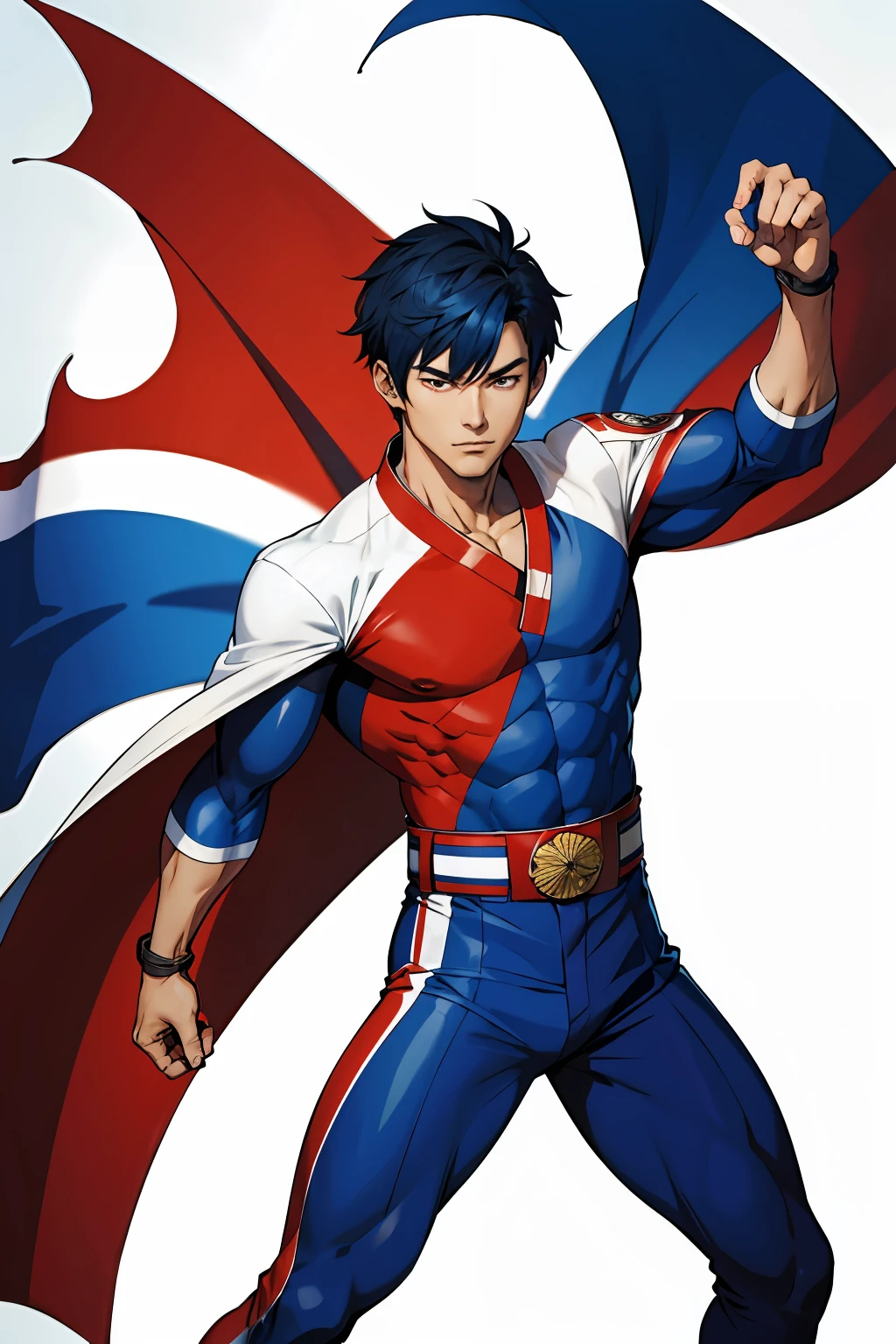 Korean guy Super Hero Red Blue Black and White clothes Korean clothes South Korea flag