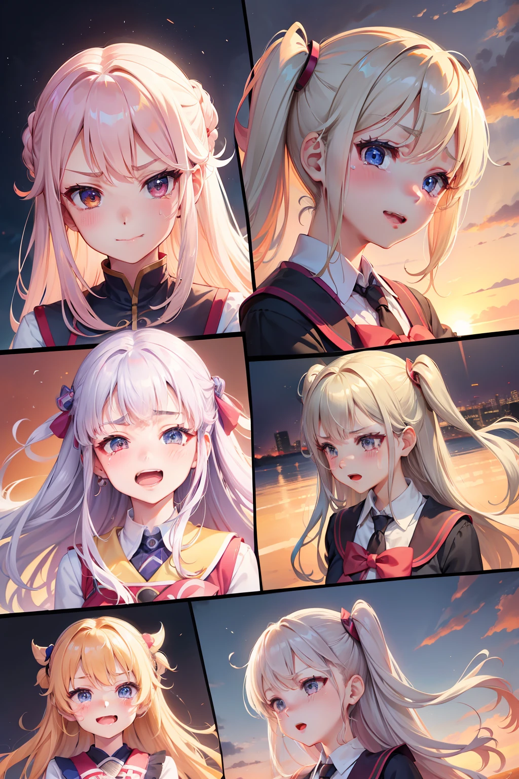 multiple poss and expressions,happy,angry,sad,cry,cute,校服，eventide，teens girl，a  high school student