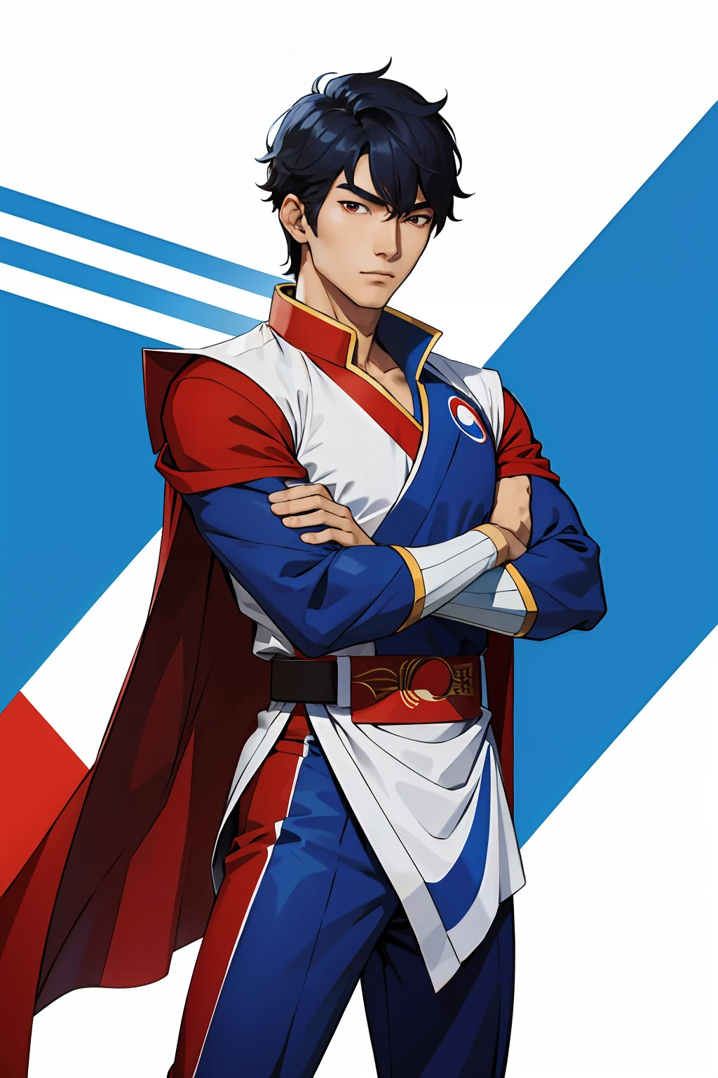 South Korean guy Super Hero Red Blue Black and White clothes South Korean clothes South Korea flag