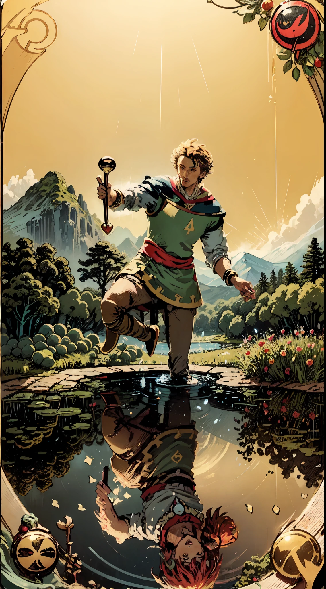 (masterpiece:1.2), (arcana:1.2), (the fool:1.4), (journey:1.2), (exterior:1.1), (card style:1.4), (adventure:1.1), beginning
