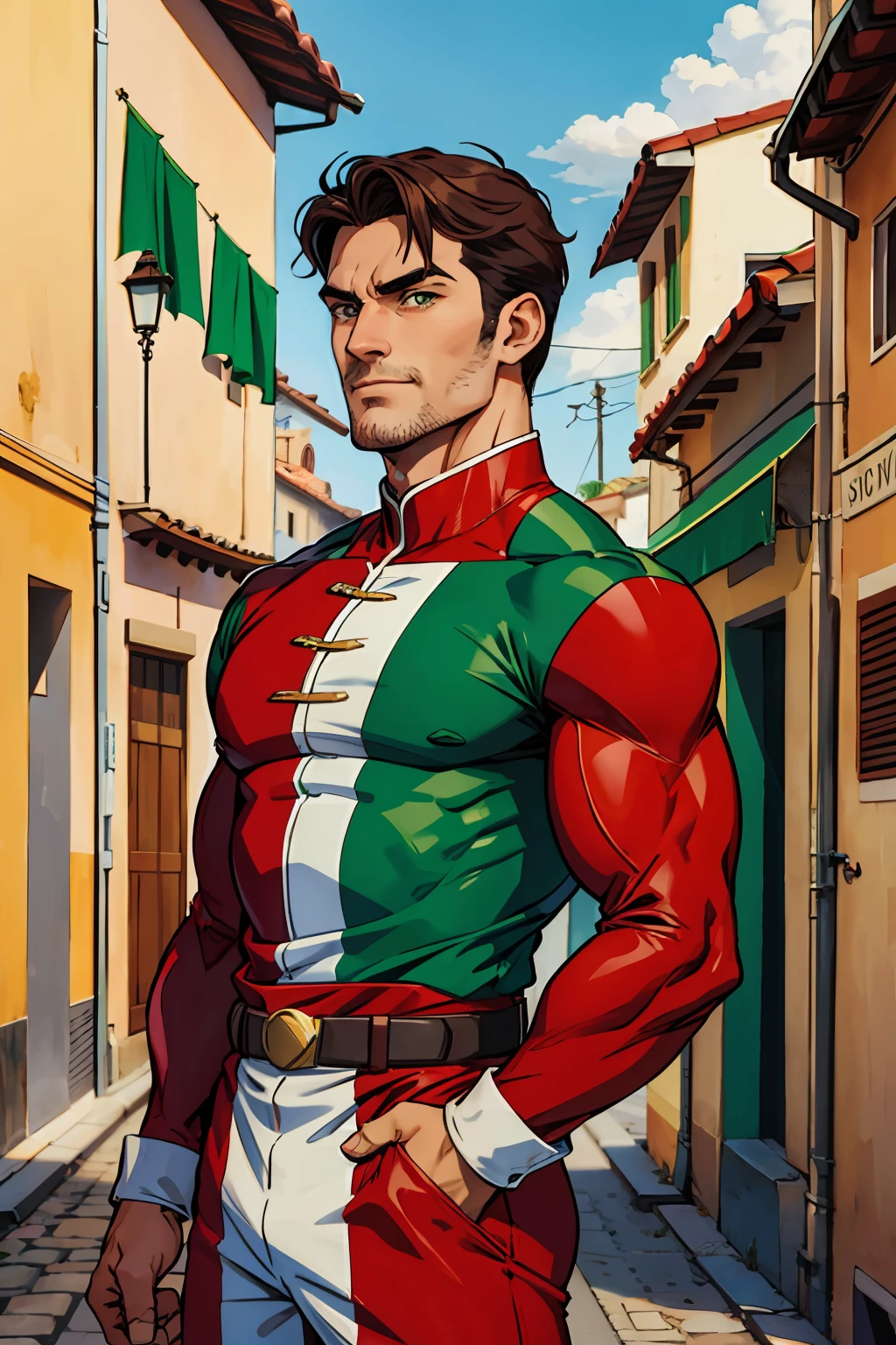 Italian guy Super Hero Green White and Red clothes Italian clothes Italy flag