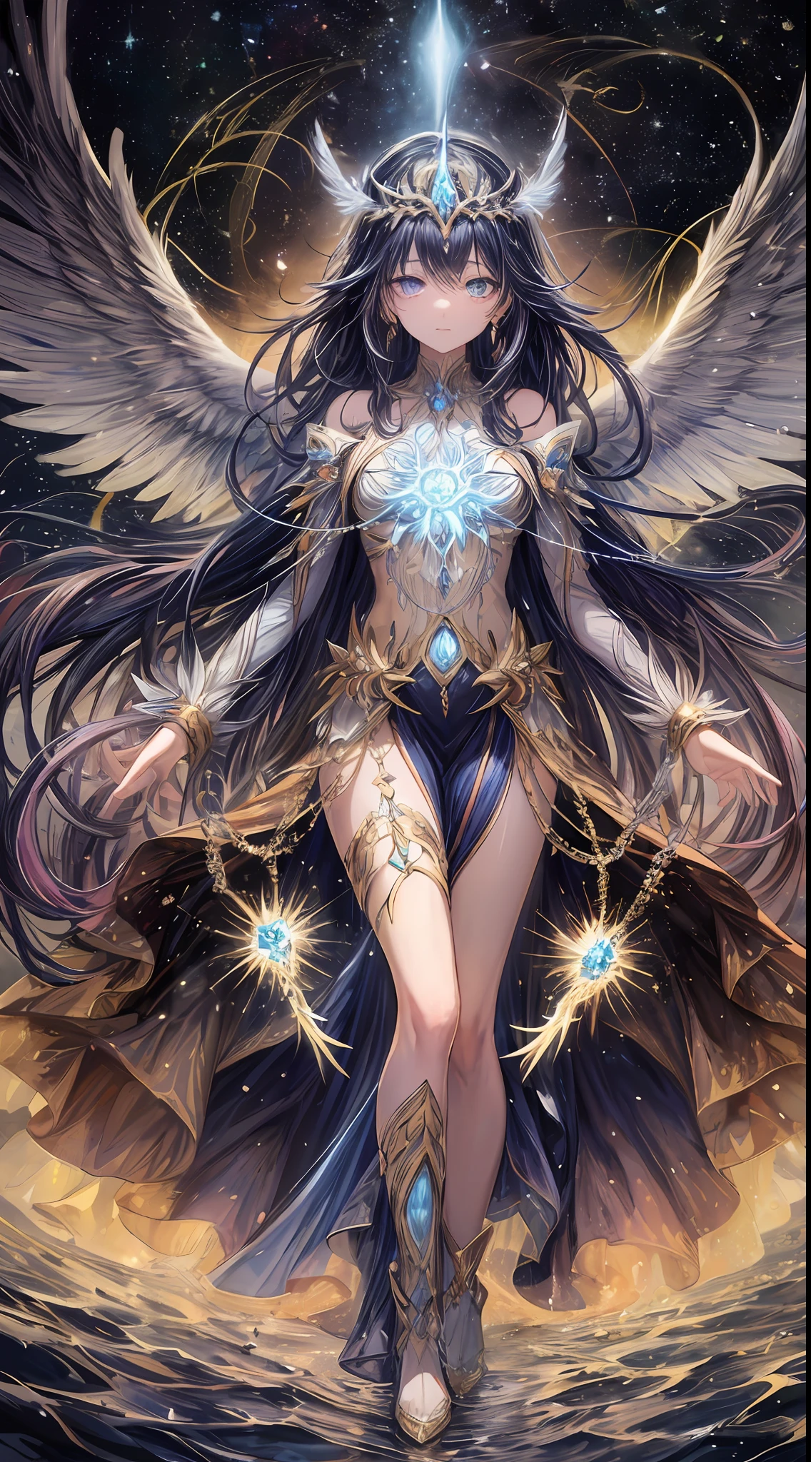 In the celestial realms, a celestial being graces the cosmic expanse with its divine presence. Its eyes, shimmering like distant stars, hold the wisdom of the ages. Adorned with ethereal wings that carry it effortlessly through the heavens, it exudes an aura of otherworldly grace. With each movement, it leaves trails of stardust in its wake, a testament to its celestial origins. Cloaked in resplendent robes that radiate with cosmic energy, it embodies the majesty and mystery of the cosmos. As a symbol of divine enlightenment and cosmic interconnectedness, it stands as a guiding light, forever illuminating the path to higher realms of understanding and spiritual growth.