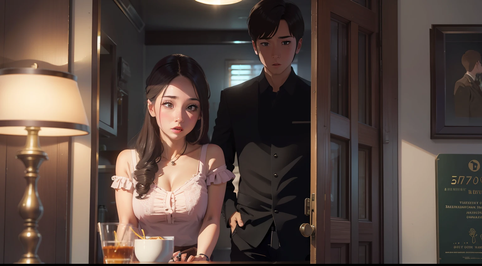 Scene of young man and woman blind date
