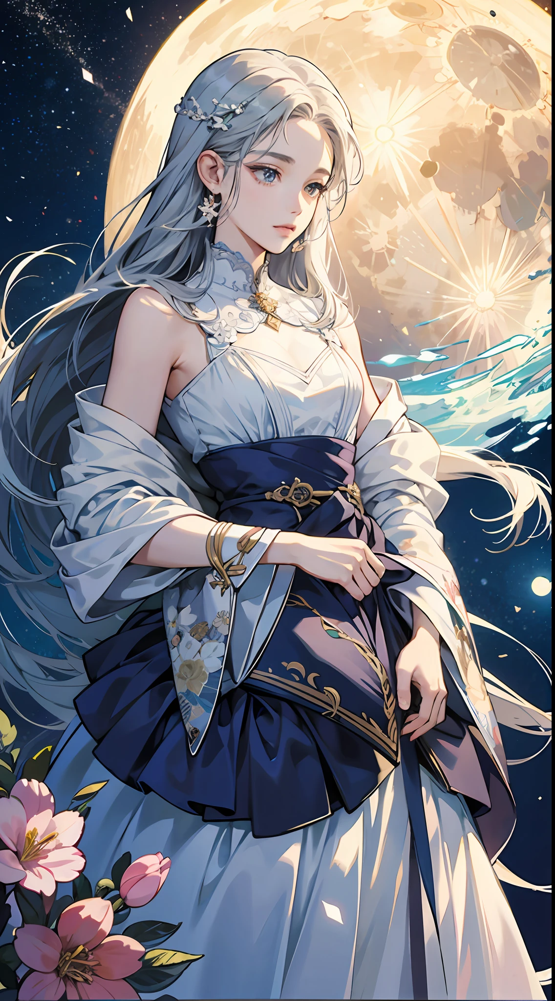 ((best qualtiy)), ((tmasterpiece)) themoon, god of moon, goddes, florals,exquisite facial features