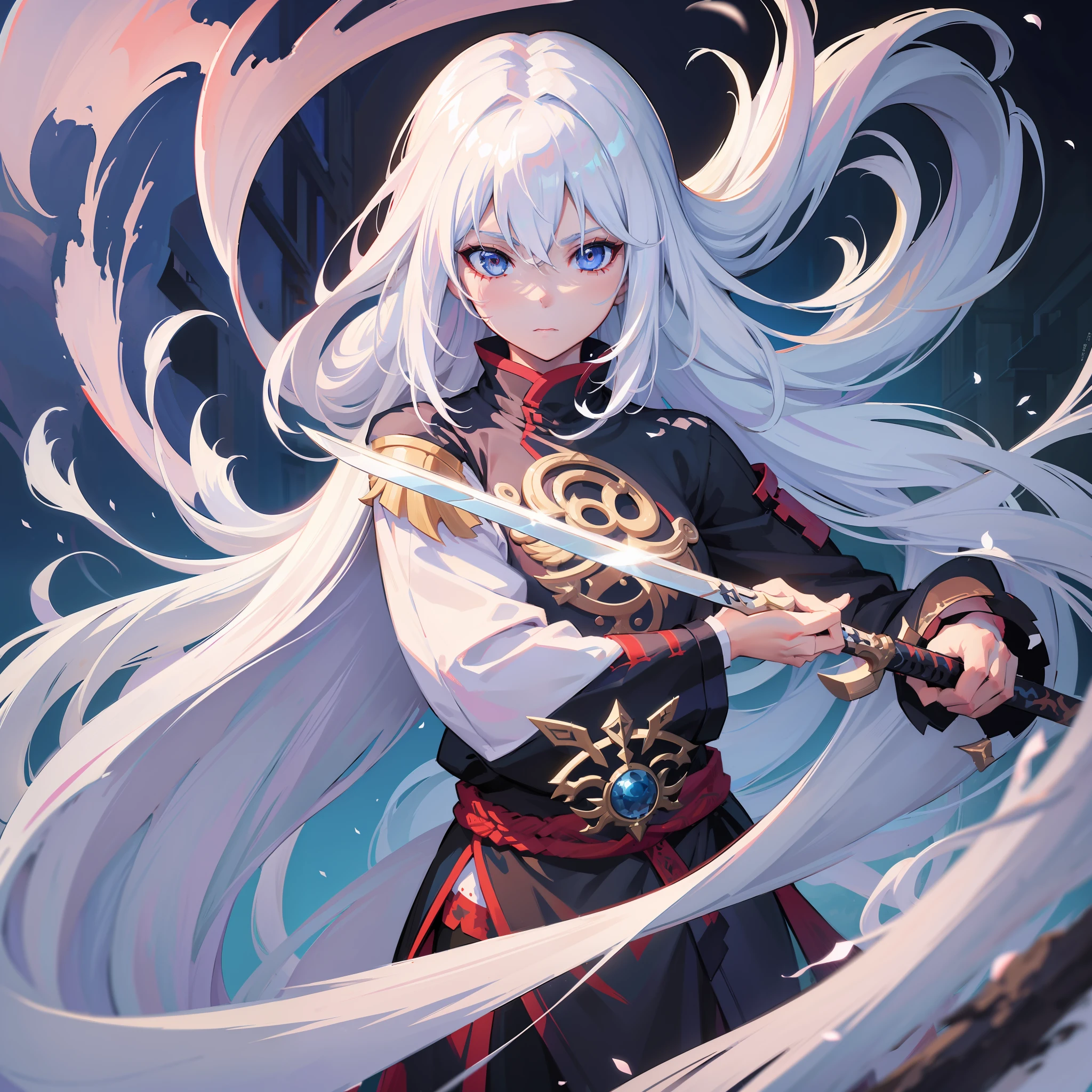 a close up of a person with white hair and a sword, white haired deity, with white long hair, with long white hair, artwork in the style of guweiz, white haired, guweiz, handsome guy in demon slayer art, beautiful character painting, by Yang J, white-haired, guweiz on pixiv artstation, anime character