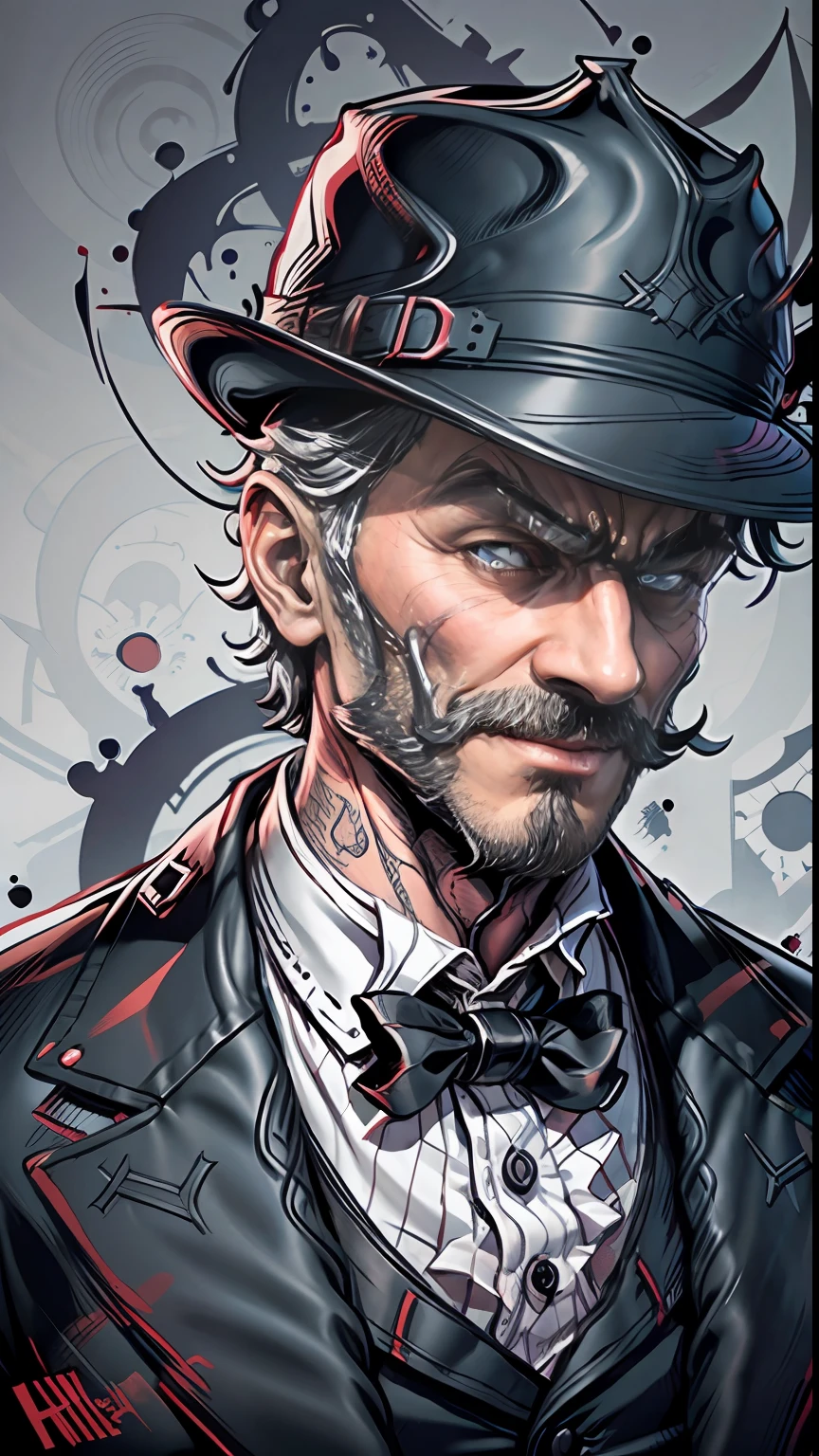 0 MIB Style Jack the Ripper, Illustrator, British Suit、masterpiece, hightquality, 8K, hight resolution, high detal, A smile、Detailed upper body concept