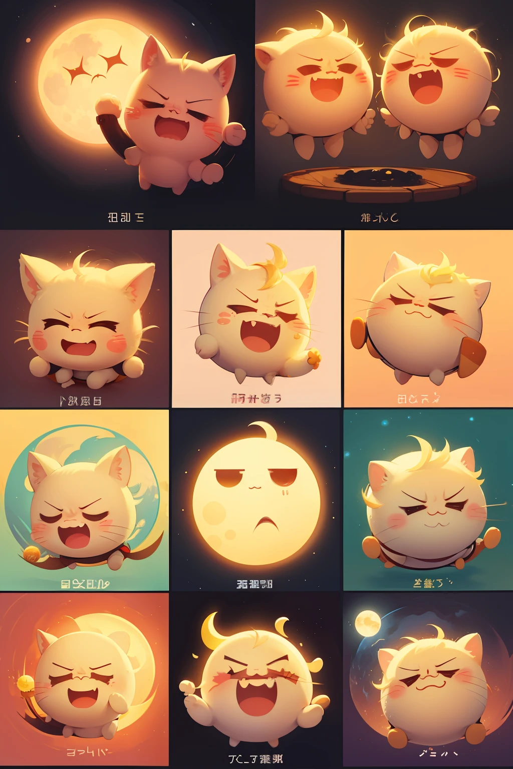 multiple poss and expressions,happy,angry,sad,cry,cute,sun,moon