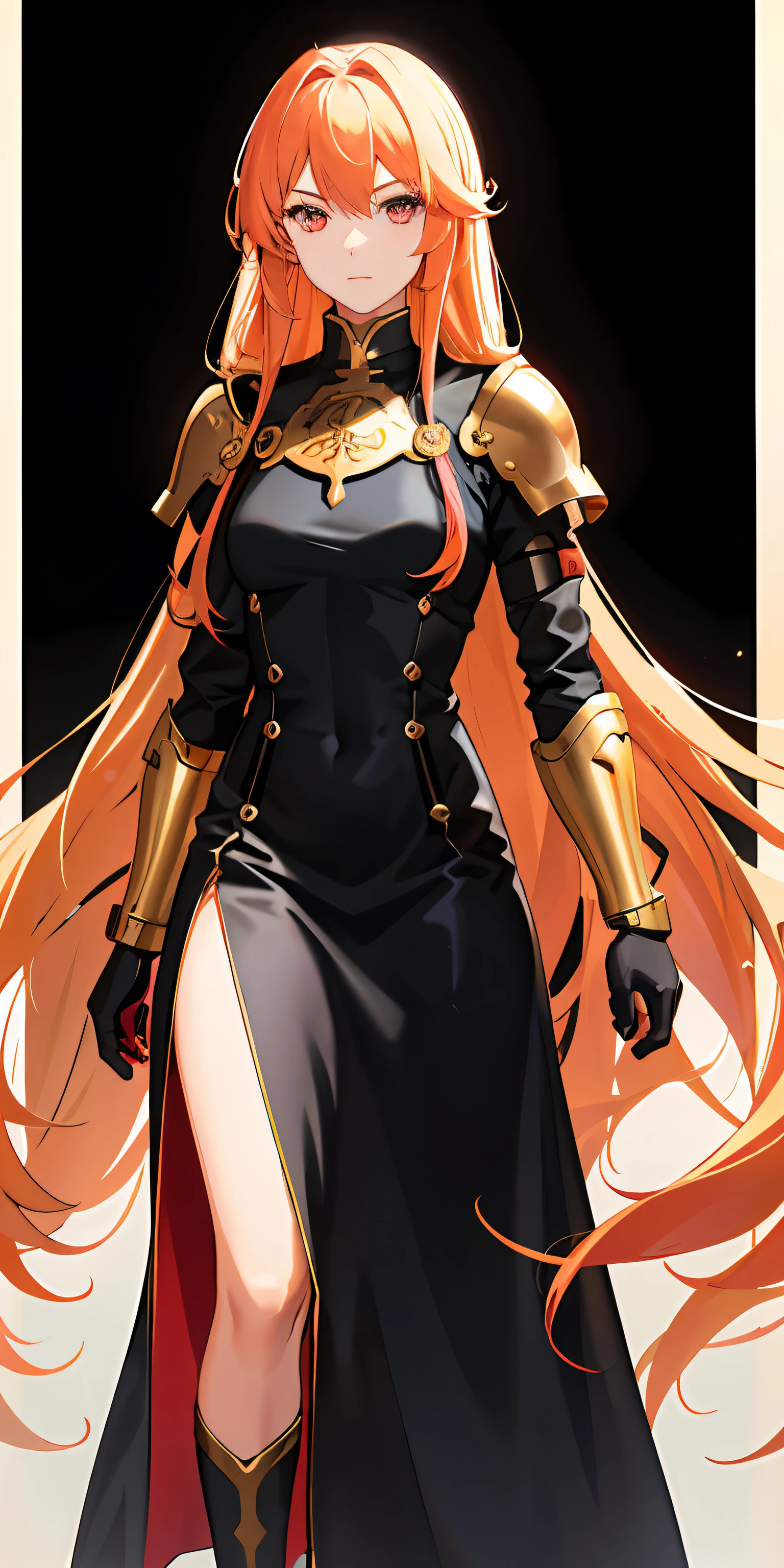 1girl,golden hair,red color eyes,Wearing armor,Sideslit,light particules,poster for