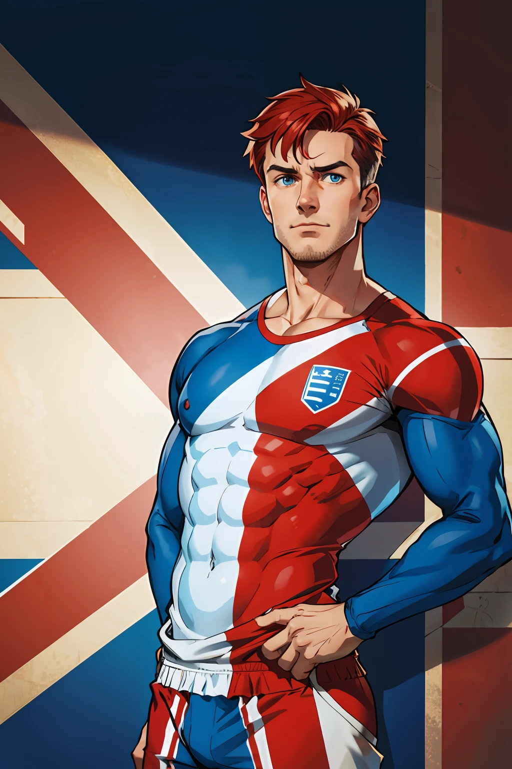 British guy Super Hero Blue Red and White England clothes England flag