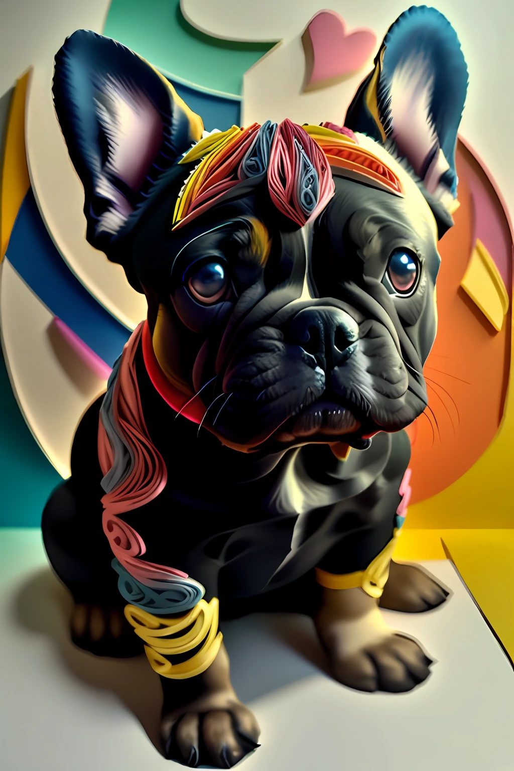 French Bulldog, papel multi dimensional quilling, arte,
yang08k, lindo, colorido,
obras-primas, qualidade superior, melhor qualidade, arte oficial, beautiful and aesthetic, fundo transparente