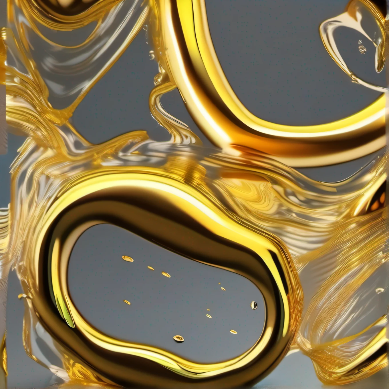 Liquid golden water Isolated gold floating in the air, realista agua de oro, Renderizado realista 3D. Octane render da vida al realismo 3D en esta cautivadora escena creada con Cinema 4D.