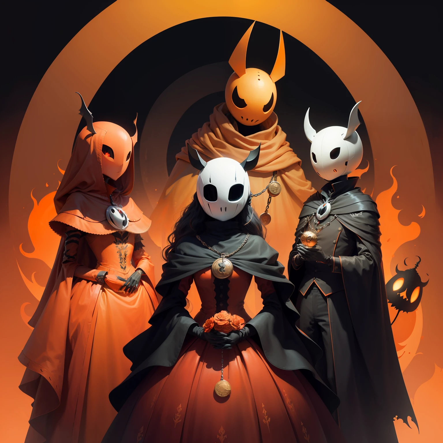 (quadratic element, nobles, Red clothes, Hold coins in both hands, orange eyes, Black limbs, Non-human,Hollow Knight painting style)