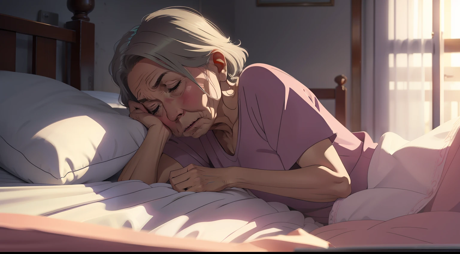 Elderly mother,Sick in bed