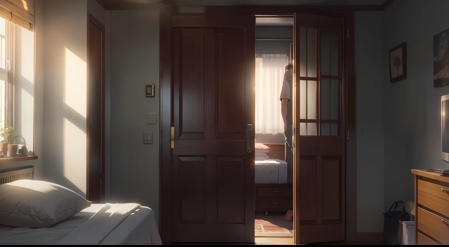 The man angrily kicked open the bedroom door