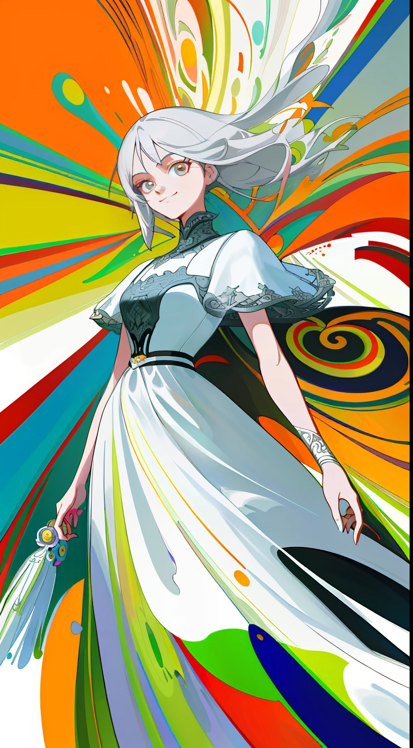 After abstraction,Impressionistic style,The painting is intricate,The moldings are complex,White accents {{Manhwa Style}},FashionMagCover,Excessive sense of design{{full bodyesbian}}teens girl,Abstractionism,{{{Intricate moldings,Geometry}}},Multi-layered white painting,Strong visual impact,high saturated,confident smile,seminude,white dresses,teens girl,nobles,Strong sense of design,Standing painting