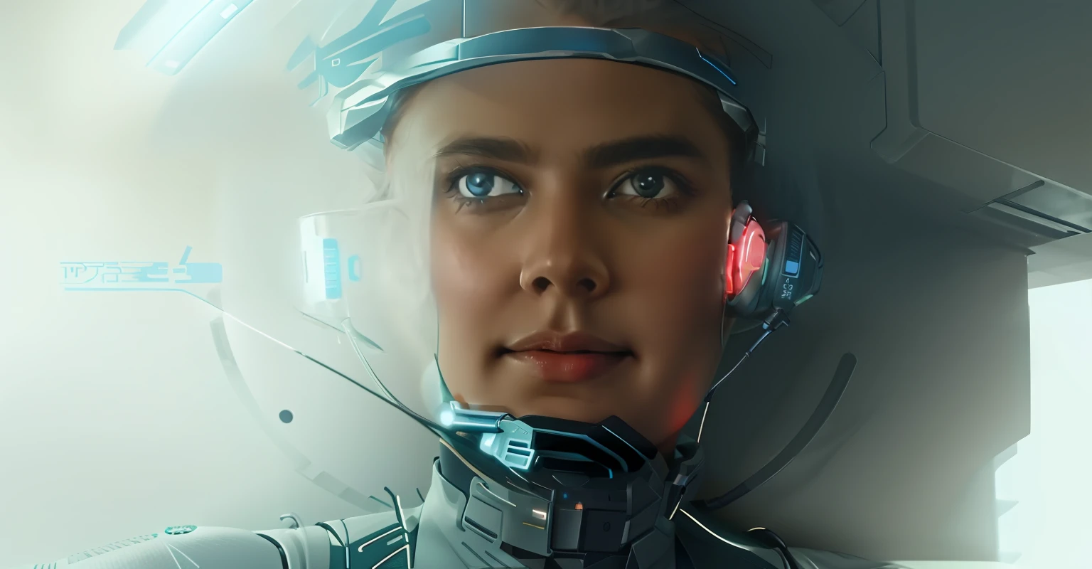 There is an extremely detailed futuristic headset for telemarketing