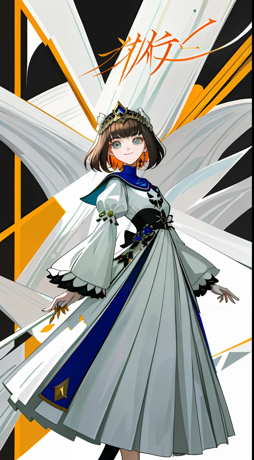 Oil painting style white accents {{Manhwa Style}},FashionMagCover,Excessive sense of design{{full bodyesbian}}s girl,Abstractionism,{{{Intricate moldings,Geometry}}},Multi-layered white painting,Strong visual impact,high saturated,confident smile,seminude,white dresses,teenrl,nobles,Strong sense of design,Standing painting
