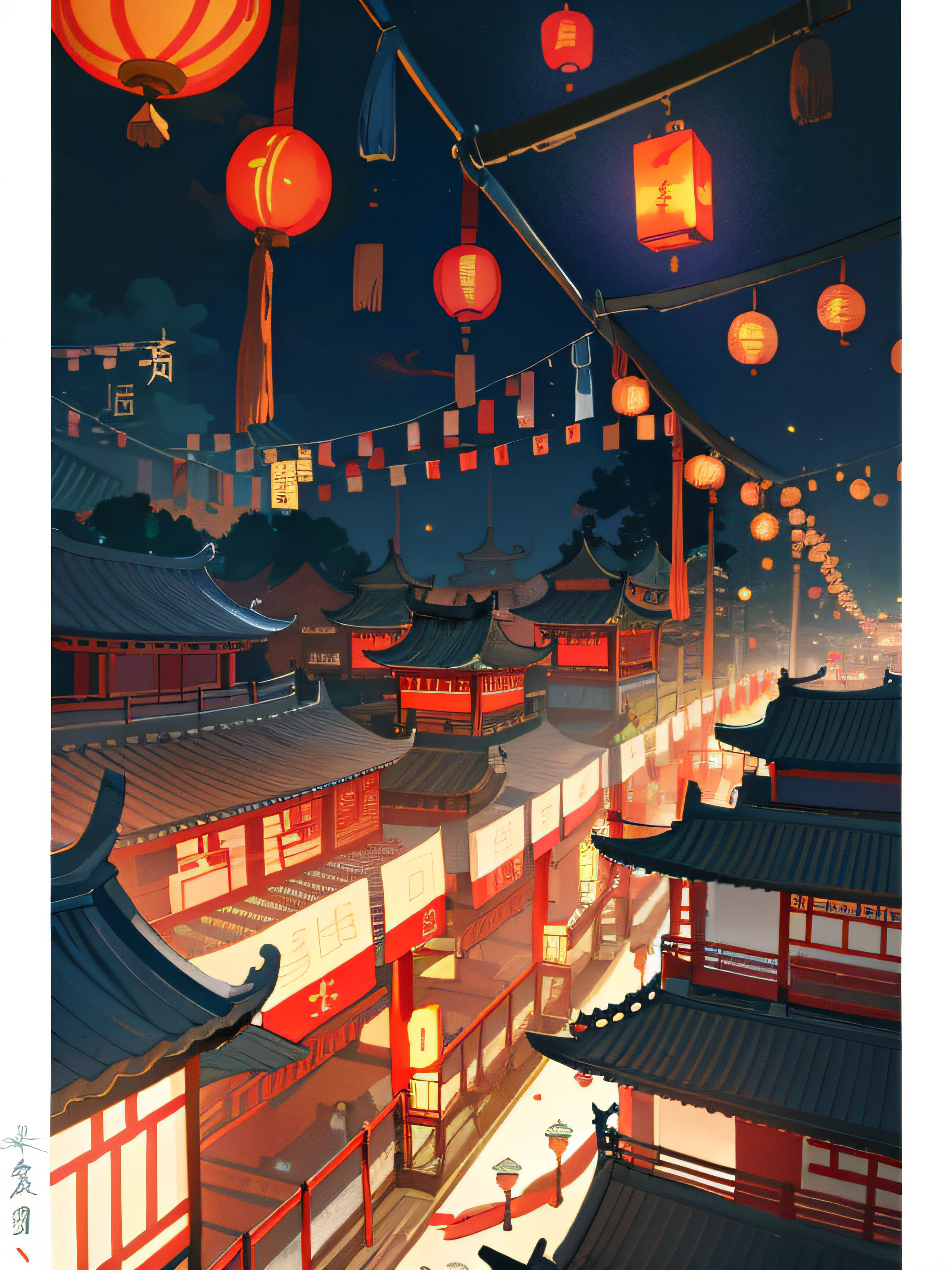 Photos taken from a video game of a Chinese temple, dreamy Chinese towns, evening lanterns, floating chinese lampoons, Rosla global lighting, ross tran. scenery background, Lanterns, dreamland of chinese, 🌺 CGSesociety, inspired by Andreas Rocha, [ trending on CGSociety ]!!, by Yang J, inspired by Liam Wong, author：Shitao