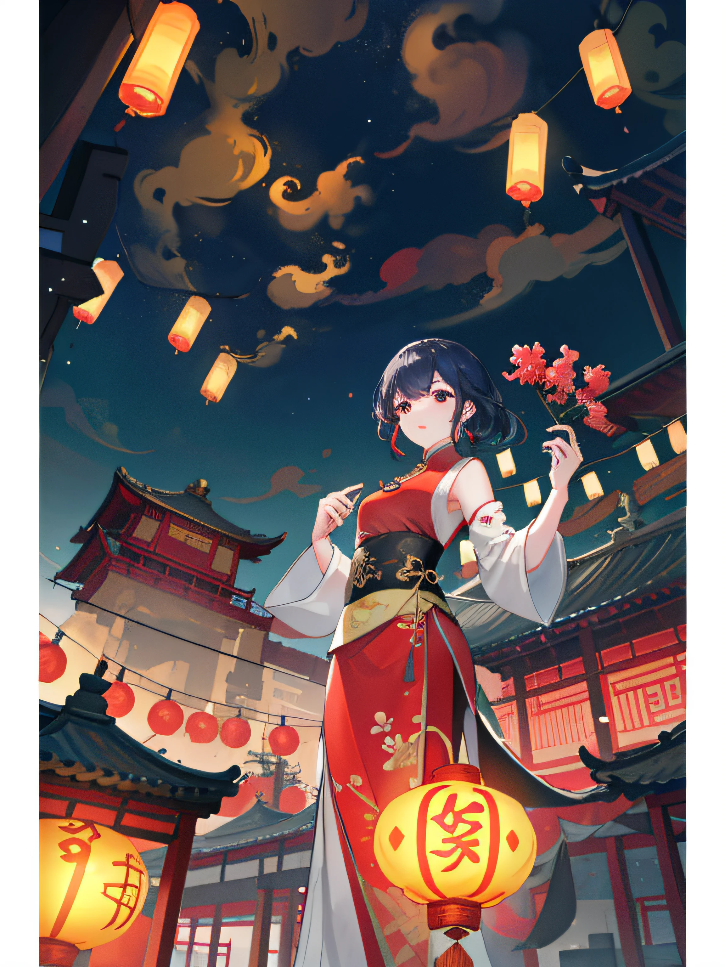 Photos taken from a video game of a Chinese temple, dreamy Chinese towns, evening lanterns, floating chinese lampoons, Rosla global lighting, ross tran. scenery background, Lanterns, dreamland of chinese, 🌺 CGSesociety, inspired by Andreas Rocha, [ trending on CGSociety ]!!, by Yang J, inspired by Liam Wong, author：Shitao