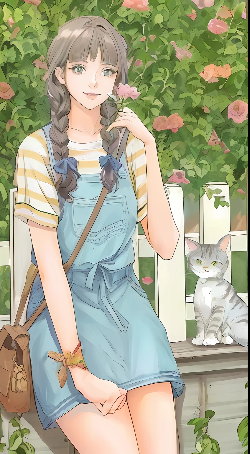 anime sentada em um banco com um gato ao lado dela, muito bonita gatinha fofa, meninaatraente, Estilo de desenho bonito, gato anime bonito, gato anime bonito, gatinha, pintura realista da menina bonite illustration, um gato antro, estilo de arte bonito, perfect coloring, gato antro, gatinha jovem bonita, gato anime