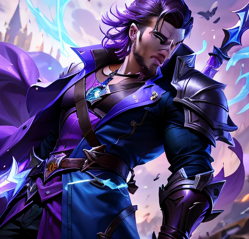 A man holding a sword and purple clothes, Silas, League of Legends character, Splash Art, league of legends splashart, league of legends character art, arcane jayce, Official Splash Art, iconic character splash art, league of legends splashart, style of league of legends, league of legends arcane, league of legends art