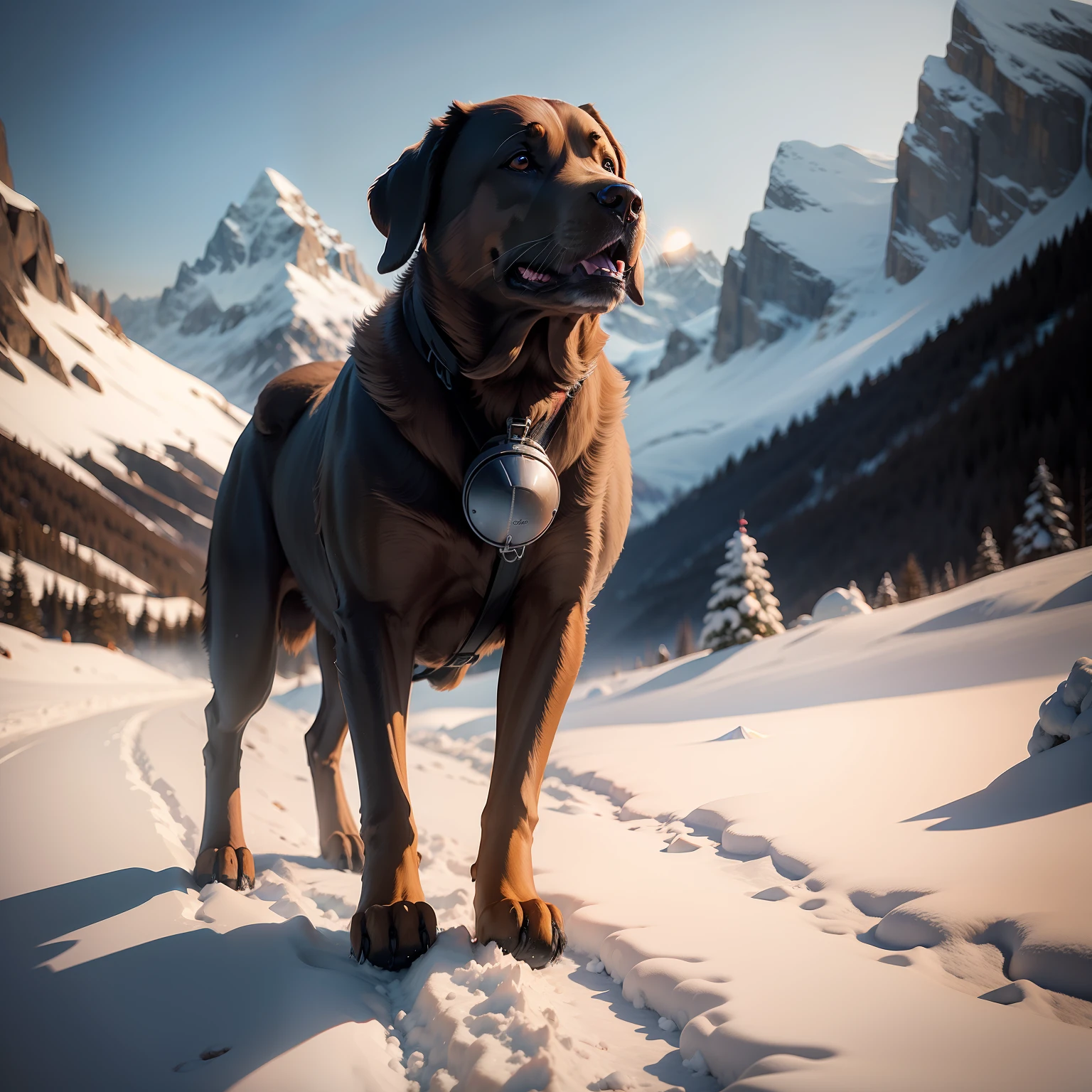 Labrador dog in the Swiss Alps, Cinematic lighting -
