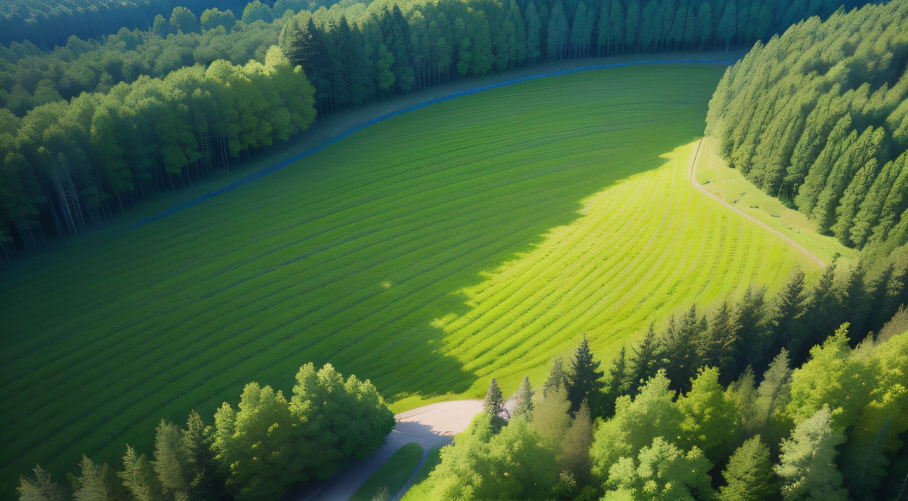 Top view of a young green forest in spring or summer