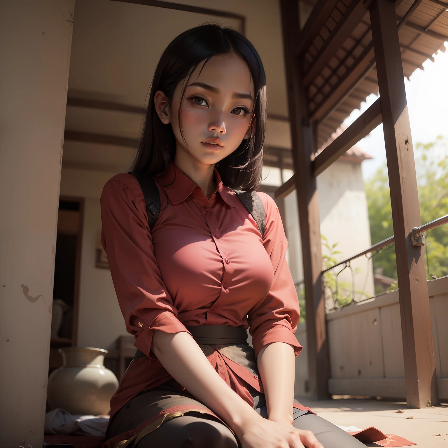 A Javanese girl in red shirt
