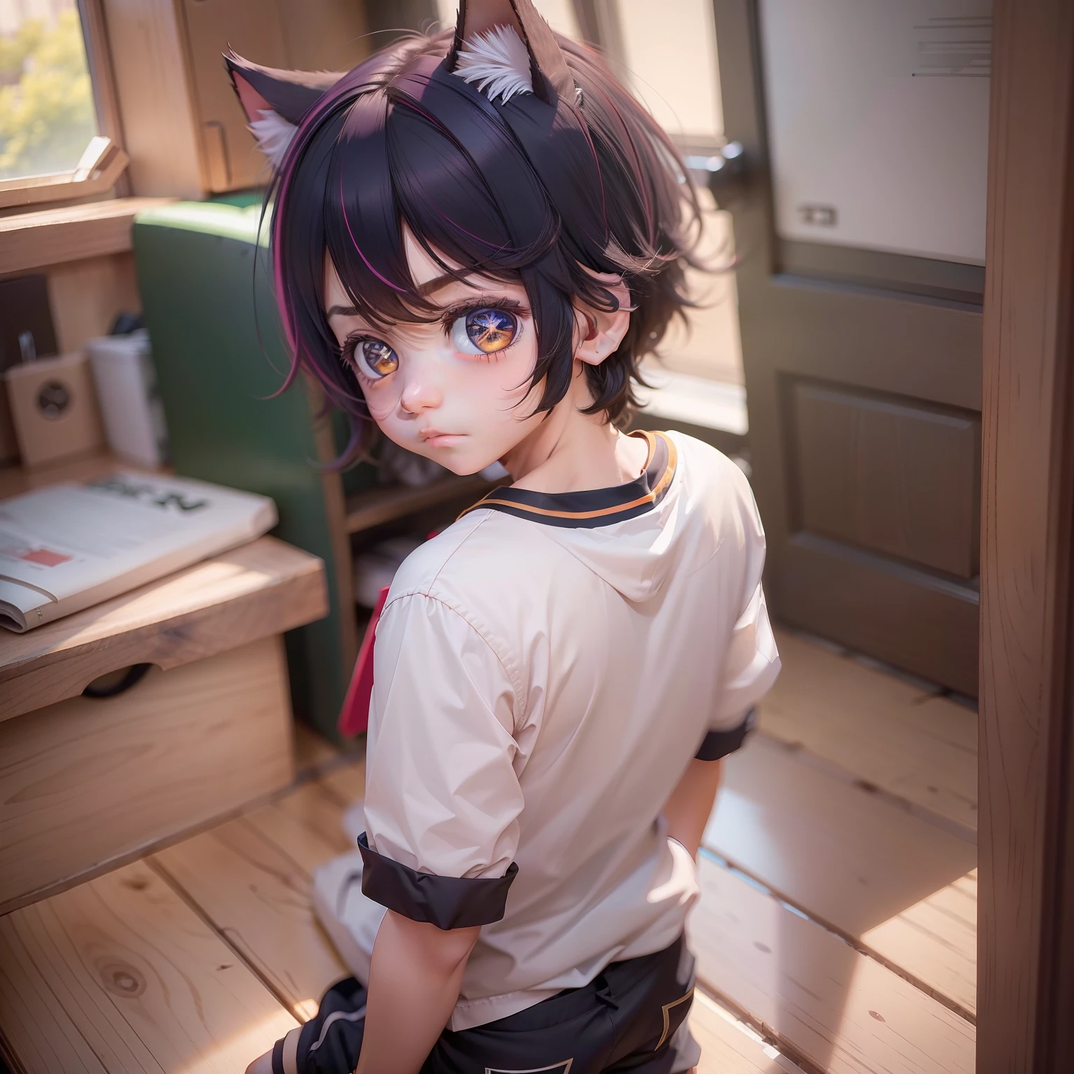 Little Shota，Libido boy，Ultra shorts，cat ear，whaite hair，adolable，accept