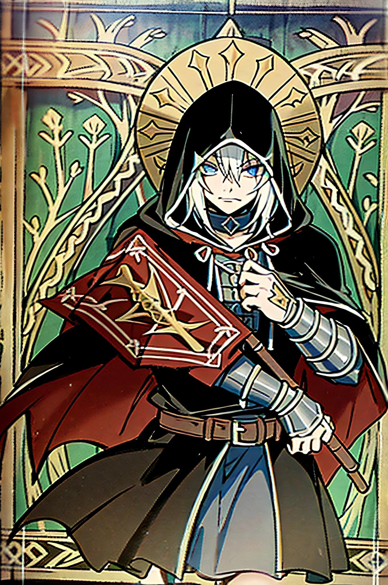 a dark assassin, fast moviment notion, dungeon, hood, y bestiary_style, masterpiece, best quality, solo,