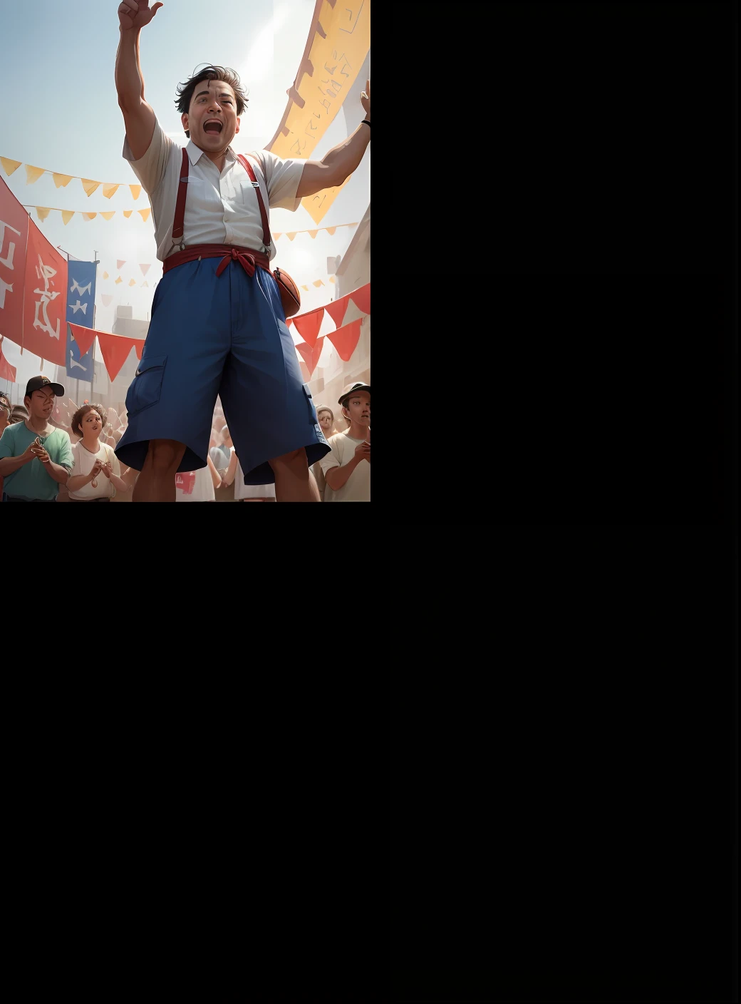 Man in middle suspenders playing basketball