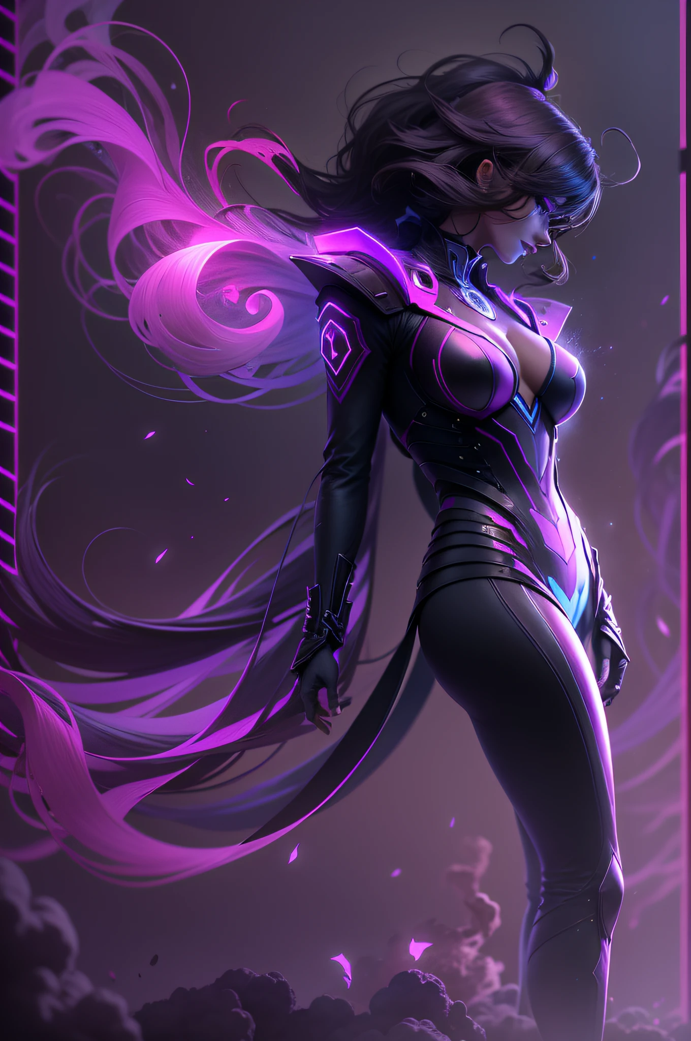 the phantom,Swiftstep,Phantom,Purple neon rendering smoke,particle effect,misterious,twinkle,Fill light