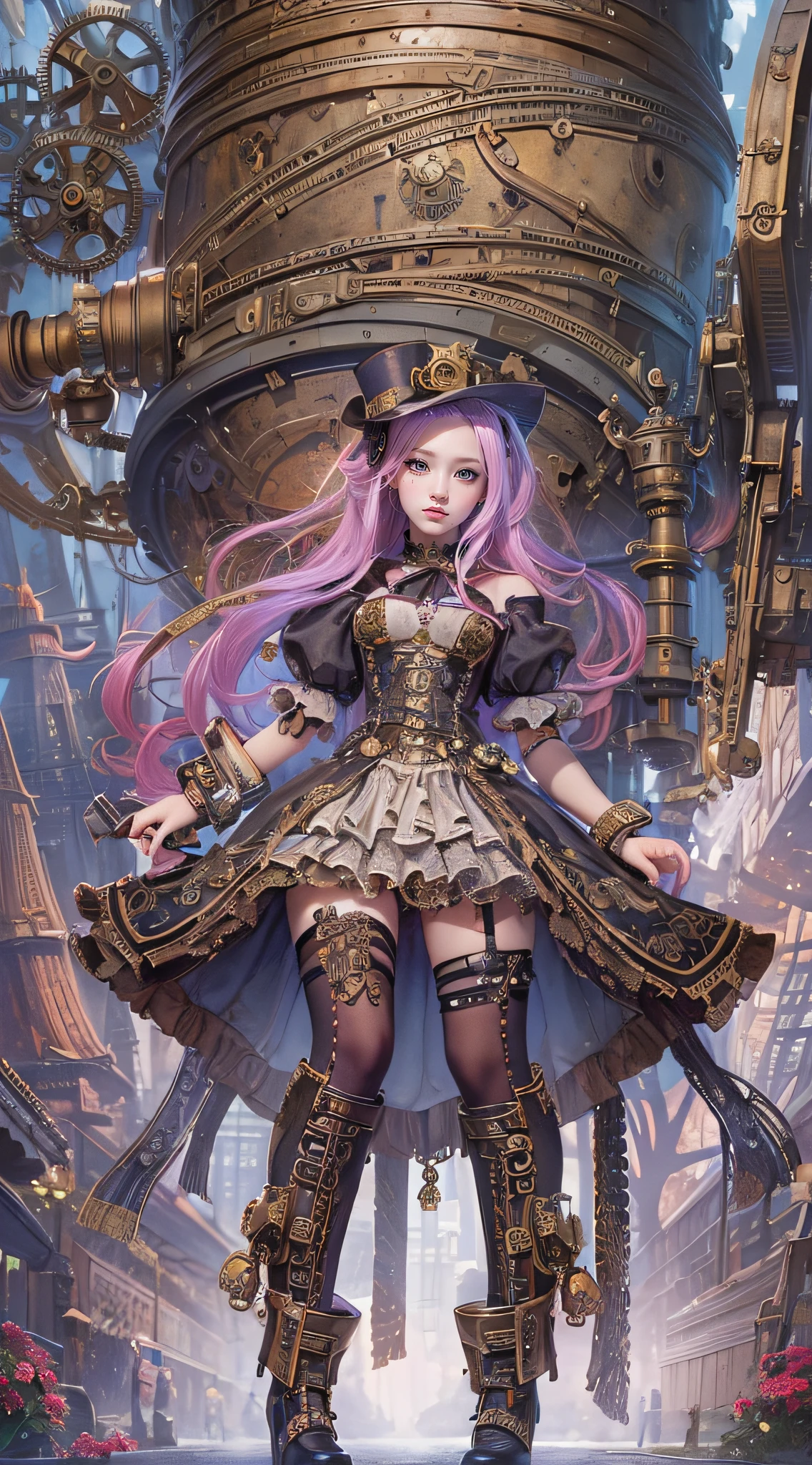 (masterpiece, top quality, best quality, official art, beautiful and aesthetic:1.2), (1girl:1.3), extreme detailed,(Steampunk:1.2),colorful,highest detailed