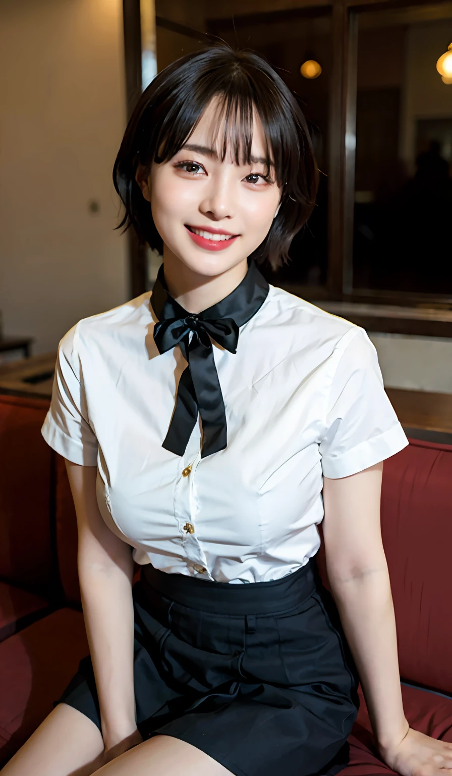 (8k、RAW Photography、top-quality、masterpiece:1.2)、(realisitic、Photorealsitic:1.37)、ultra-detailliert、
1 girl in、cute little、独奏、Beautiful detailed sky、Detailed Cafe、natta、sitting on、date、(blush of the nose)、(a smile:1.1)、(Mouth closed)、large full breasts、seducting smile、large aparture、profetional lighting、Sony A7R4、Zessie 50mm f1.8、
medium breasts、Beautiful Detail Eye、(shirt with collar:1.1)、a bow tie、pleatedskirt、(short-hair:1.2)、Floating Hair、20yr old