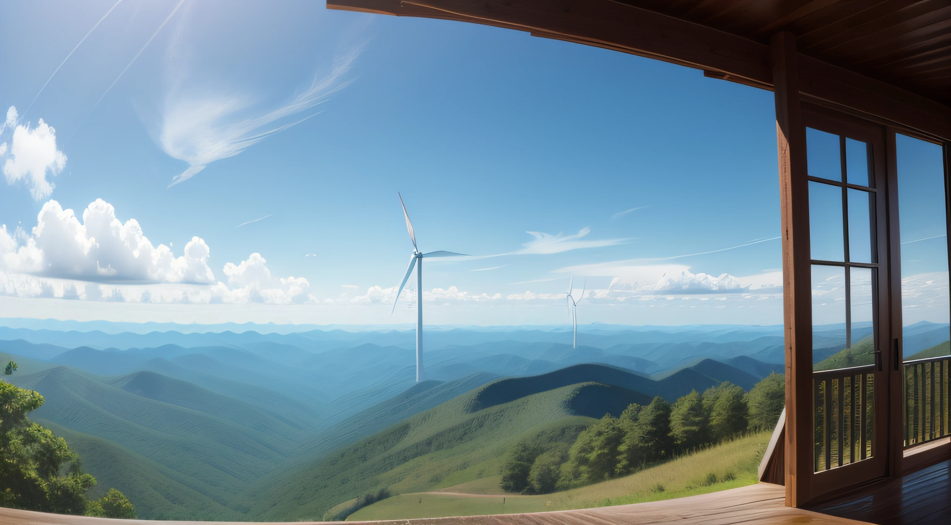 panoramic view of the blue ridge mountains and wind turbines
