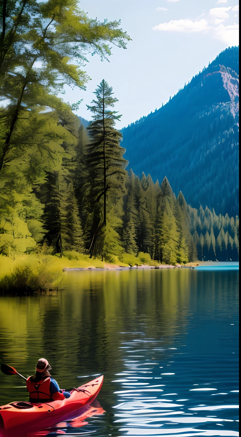 Kayaking on the lake in the morning