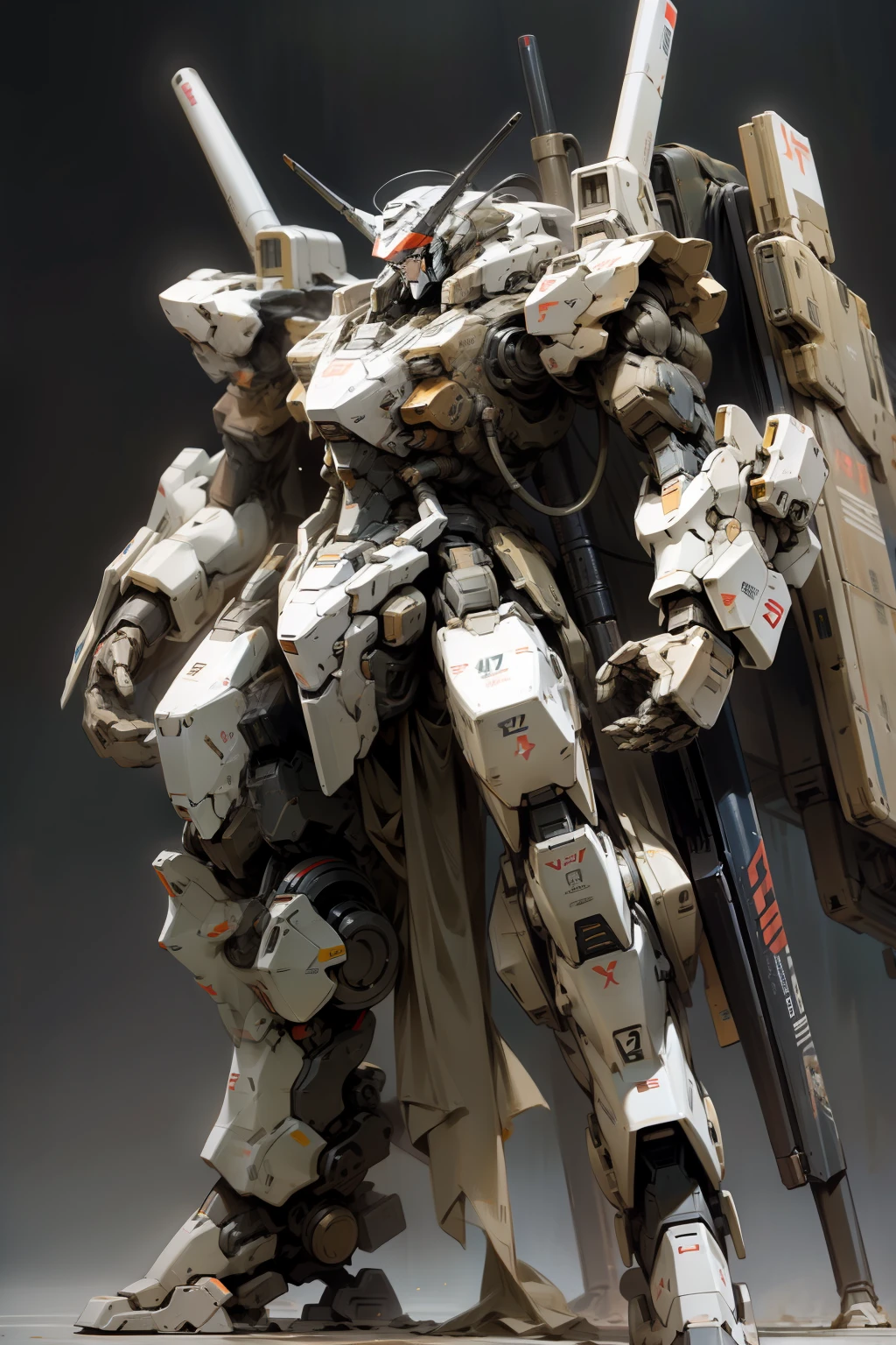 metal gear mech, cool mecha style, mecha asthetic, War Mechs to Fight, mecha art,machine guns, armored core style mecha, White Mecha, Alexandre Ferra White Mecha, Ground, Armored Core,Realistic mechs,