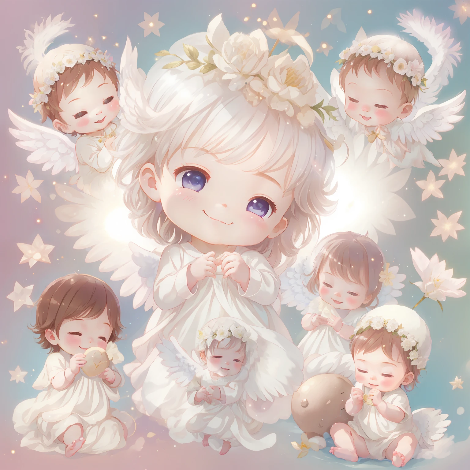 Baby Angel、Smile cutely、brilliance、blanche、adolable、heartbackground