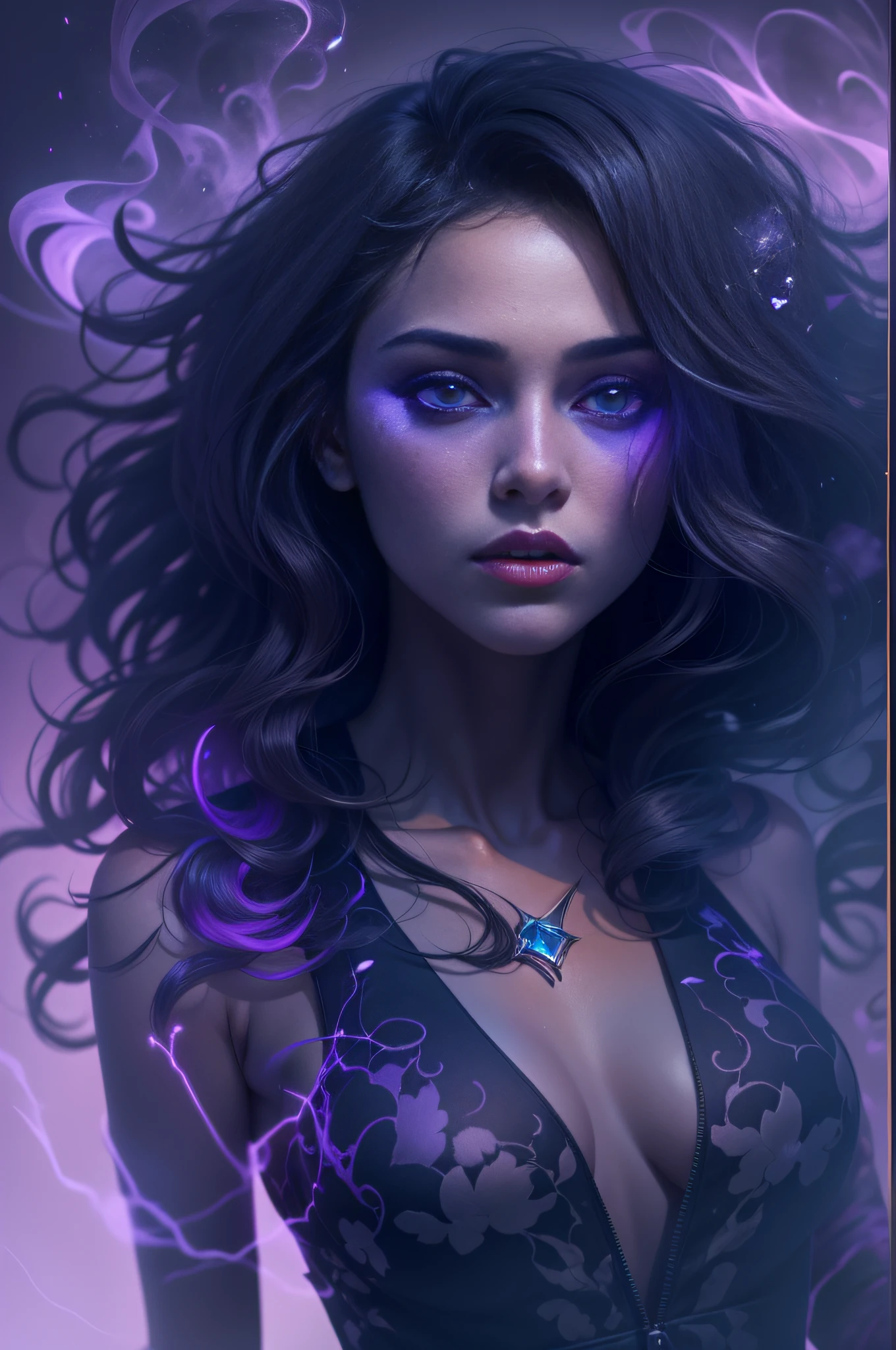 （Full body like），（1 girl），the phantom，Swiftstep，Phantom，Purple neon rendering smoke，Particle effect，misterious，twinkle，Fill light