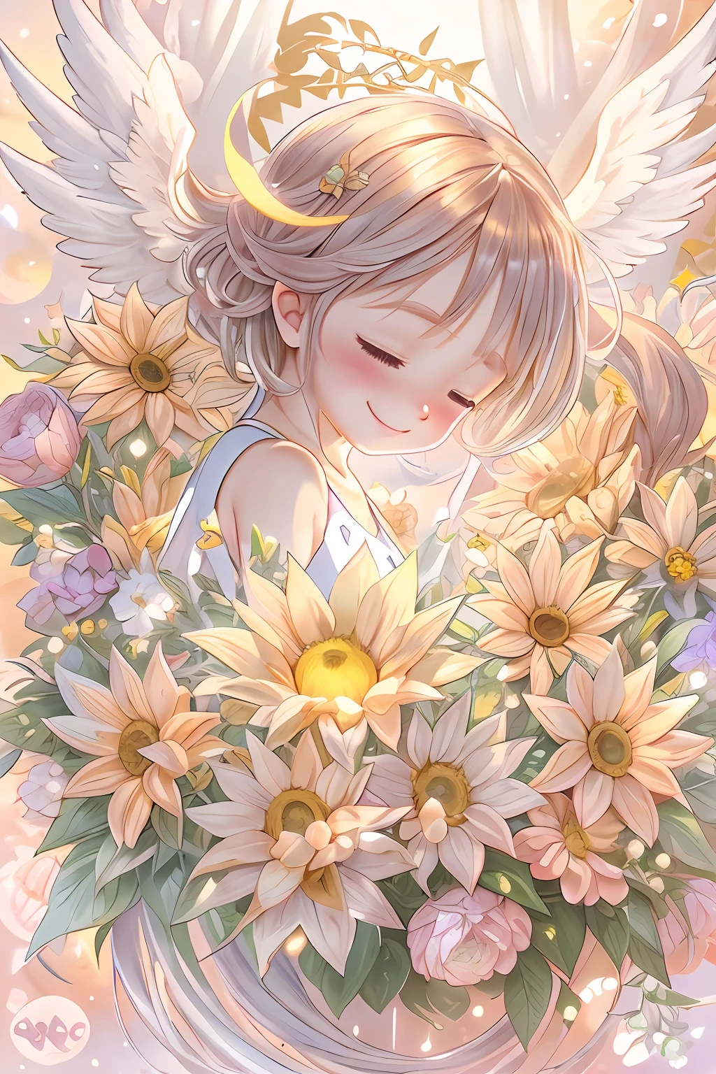 Blessings of Angels､Bright background、Sun flower、heart mark、tenderness､A smile、Gentle､Baby Angel、Punipuni、fullmoon