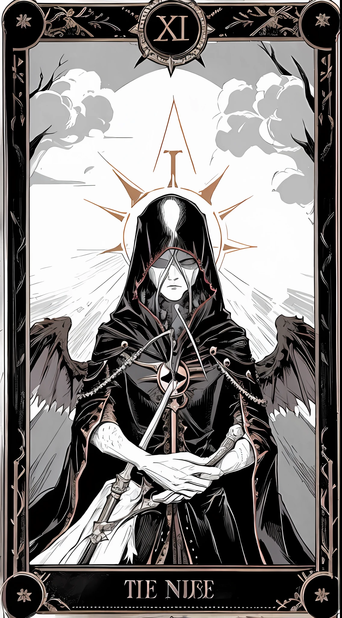 tarot, the vision of death, repesentation of death, dark tones, clean lines, contrast