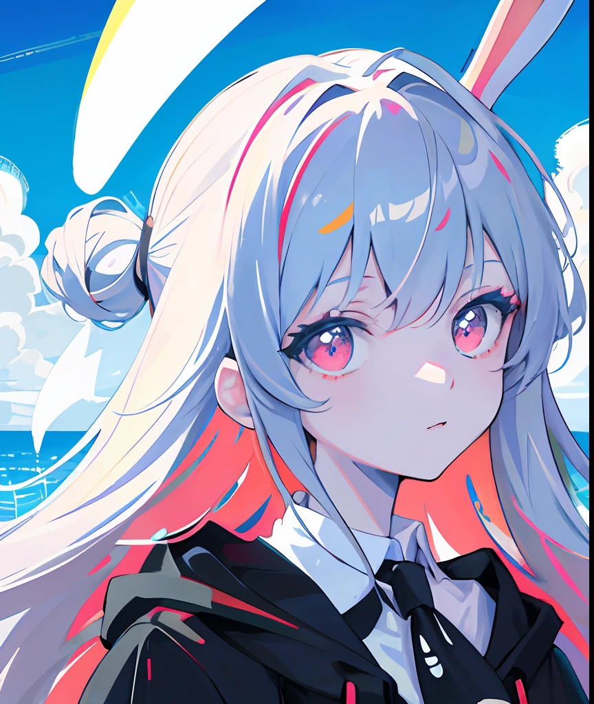 (Flat color:0.9),(Colorful:1.1),(Masterpiece:1,2), Best quality, Masterpiece, A high resolution, Original, extremelydetailedwallpaper, view the viewer,,,1girll,Solo,Bunny Girl,Portrait