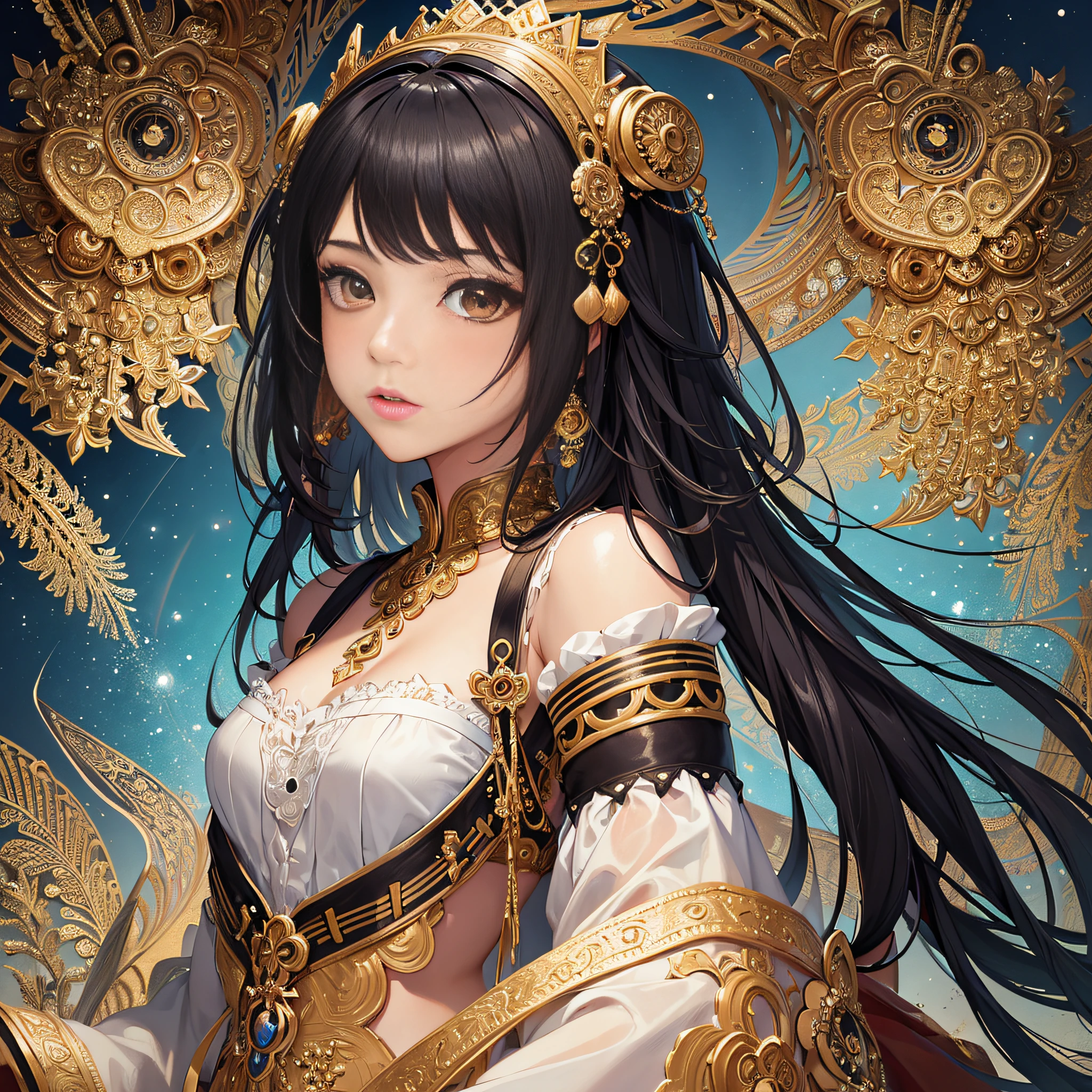 (masterpiece, top quality, best quality, official art, beautiful and aesthetic:1.3), (1girl:1.3), extreme detailed,(fractal art:1.3),colorful, ornaments, brown skin, black hair