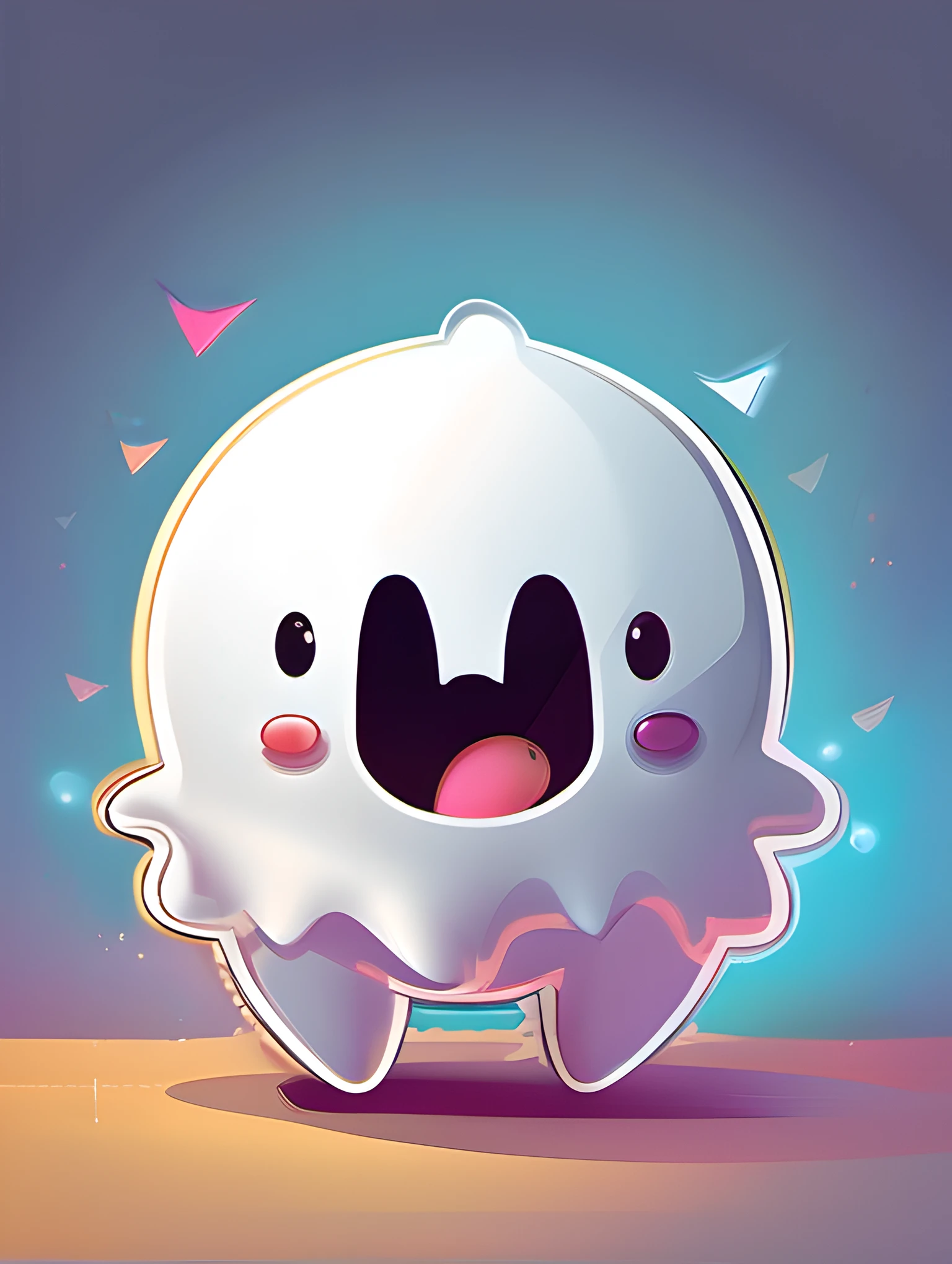 Illustration of cute ghost, white ghost, cute character, magic, fantasy, clear background, abstract splash background, t-shirt design, vector art