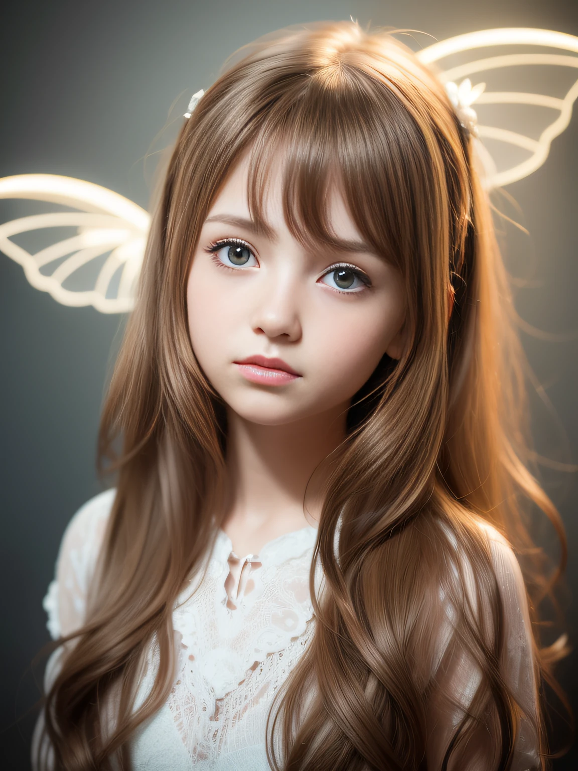 Little girl, closeup of face,Seven years old, Long curly hair, Reddish-brown hair, Blonde glasses, hamster ears, Beautiful glowing wings, smooth soft skin, Fine face, concept-art, Fairy tales, Fairy tales, kawaii, Octane rendering, 3D, Perfect face, Fine face, Fine eyes. Craig Davidson, Aubrey Beardsley, Conrad Rosset, aykut aydogdu, Agnes Cecile, Soft lighting, 4k --s 730 --AR 9:16 --q 5 --niji 5