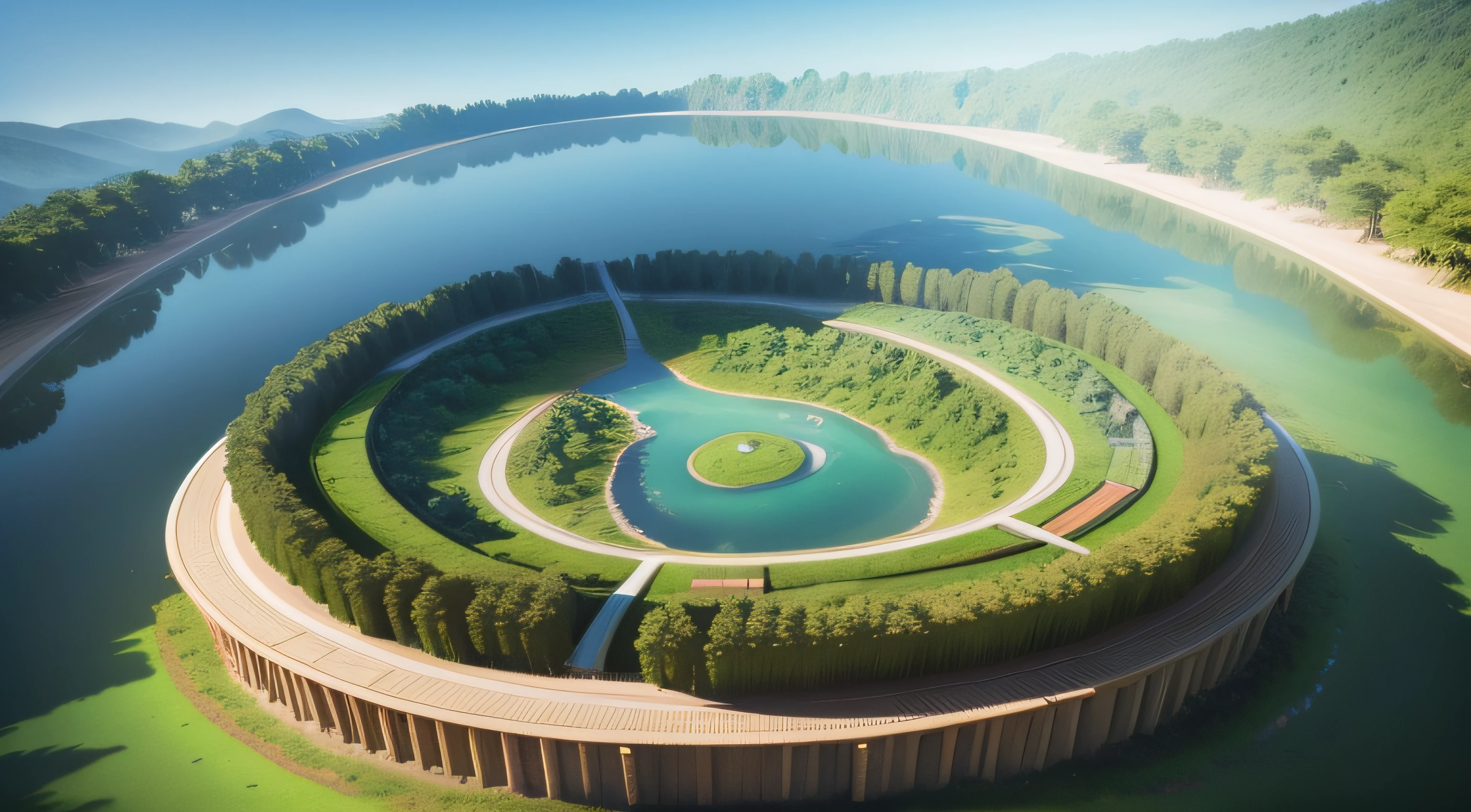 Rainforest lakes in the shape of world continents. Environmentally friendly sustainable development concept. 3D illustration.