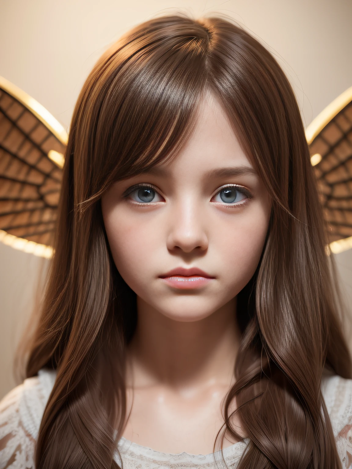 Little girl, closeup of face,The expression is pitiful,watered eyes,Aggrieved expression,Seven years old, Long curly hair, Reddish-brown hair, Blonde glasses, hamster ears, Beautiful glowing wings, smooth soft skin, Fine face, concept-art, Fairy tales, Fairy tales, kawaii, Octane rendering, 3D, Perfect face, Fine face, Fine eyes. Craig Davidson, Aubrey Beardsley, Conrad Rosset, aykut aydogdu, Agnes Cecile, Soft lighting, 4k --s 730 --AR 9:16 --q 5 --niji 5