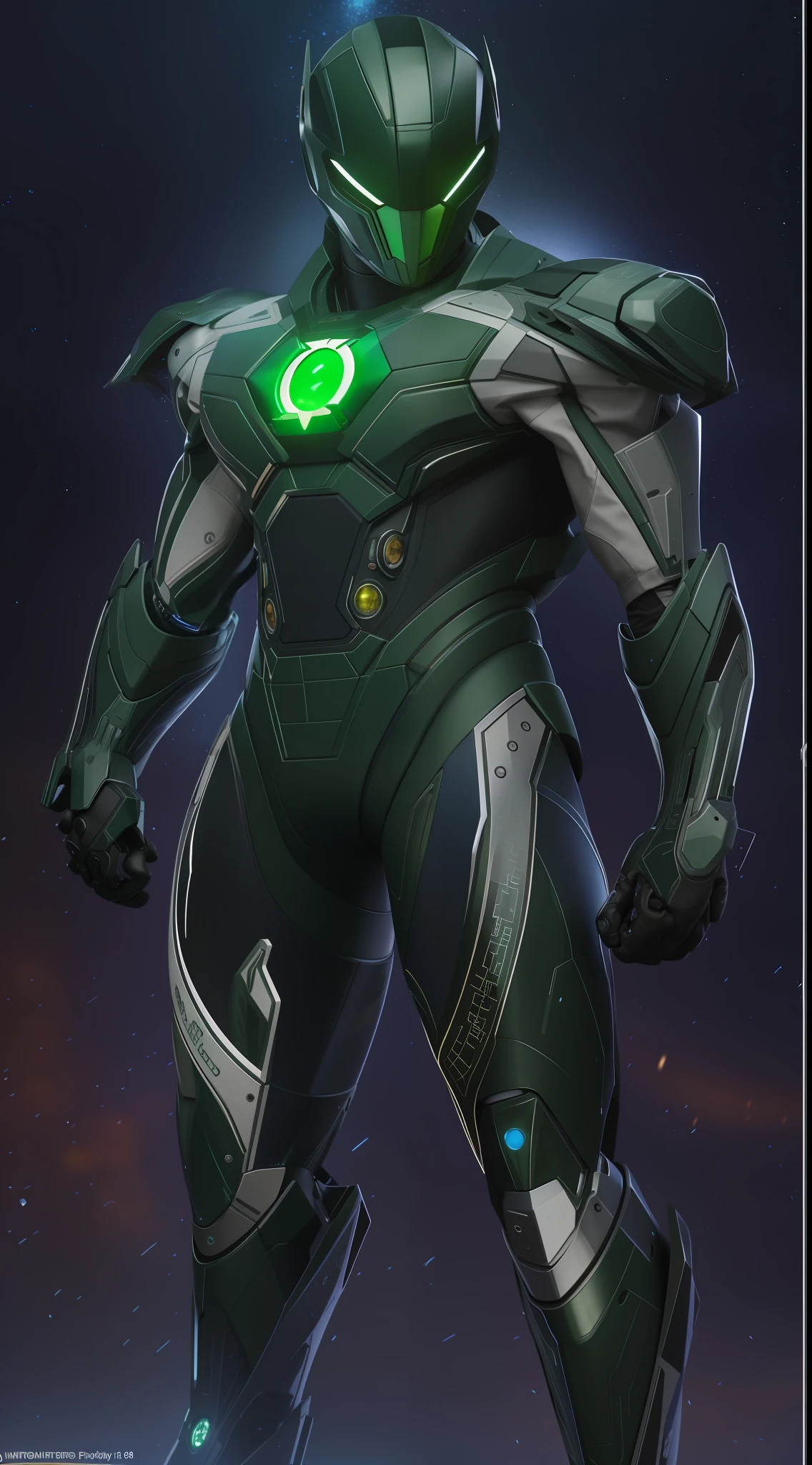 （realisticlying：1.2），（realisticlying：1.2），green lantern，tmasterpiece，best qualtiy，ultra - detailed，very detailed illustration，The is very detailed，Complicated details，A high resolution，super complex detail，Very detailed 8k CG wallpaper，（neonlight：1.2），（Fiber optic body：1.2），（Realistic metallic luster），cowboy lens，Caustics，Reflectors，Ray traching，Network effects， （1girll：1.4），独奏，soio，mechs，mechanicalparts，robotjoints，single mechanical arm，Muscular，Green mask，Mechanical Aura，A round star halo on the chest，He wears a ring on his right hand，Glowing ring，The body is surrounded by green lines of energy，complex mechanical bodysuit，fully armoured，Side back hairstyle，whaite hair，hair between eye，O cabelo multicolorido，colored inner hair，red color eyes，glowing light eyes，Eye trajectories，Random expressions，Random actions，American urban architecture，Ultra-clear details