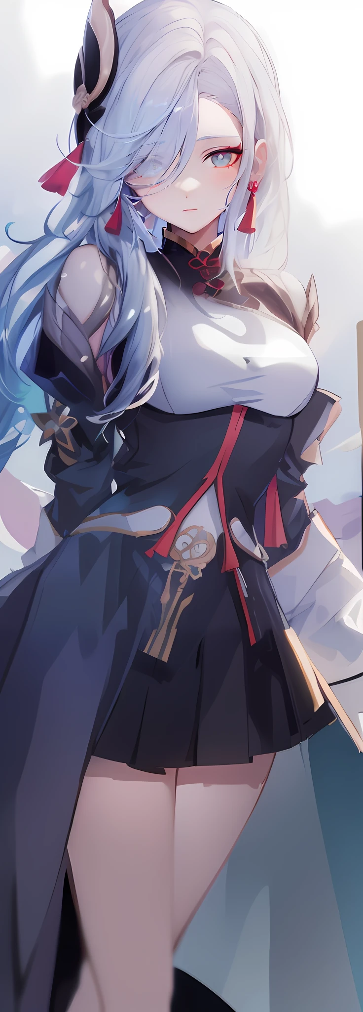 tmasterpiece，HighestQuali，Anime girl in white dress with blue hair and blue eyes, White-haired god, From Arknights, genshin impact，shenhe，Perfect white haired girl, onmyoji portrait, white haired Cangcang, Edelgard de Fire Emblem,  azur lane style, white haired lady, onmyoji,