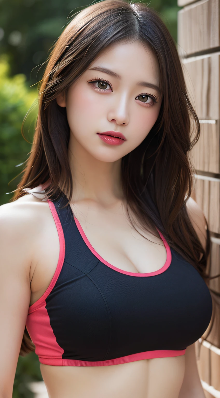 masutepiece, Best Quality, Illustration, Ultra-detailed, finely detail, hight resolution, 8K Wallpaper, Perfect dynamic composition, Beautiful detailed eyes, fitness wear, Natural lip color, Big breasts